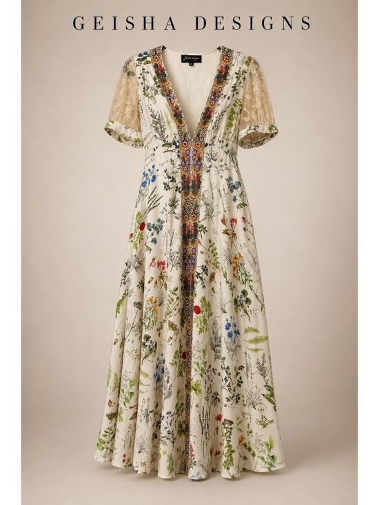 Anthropologie Dresses & Skirts - Geisha Design Anthropologie Donna Botanical Print Maxi Dress Embroidered XS